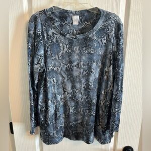 Chico's Blue and Gray Snake Print Long Sleeve Top